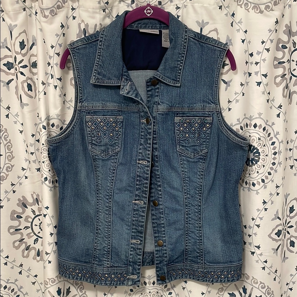Chico's Platinum Embellished Denim Vest - Size 2 = 12 or Large